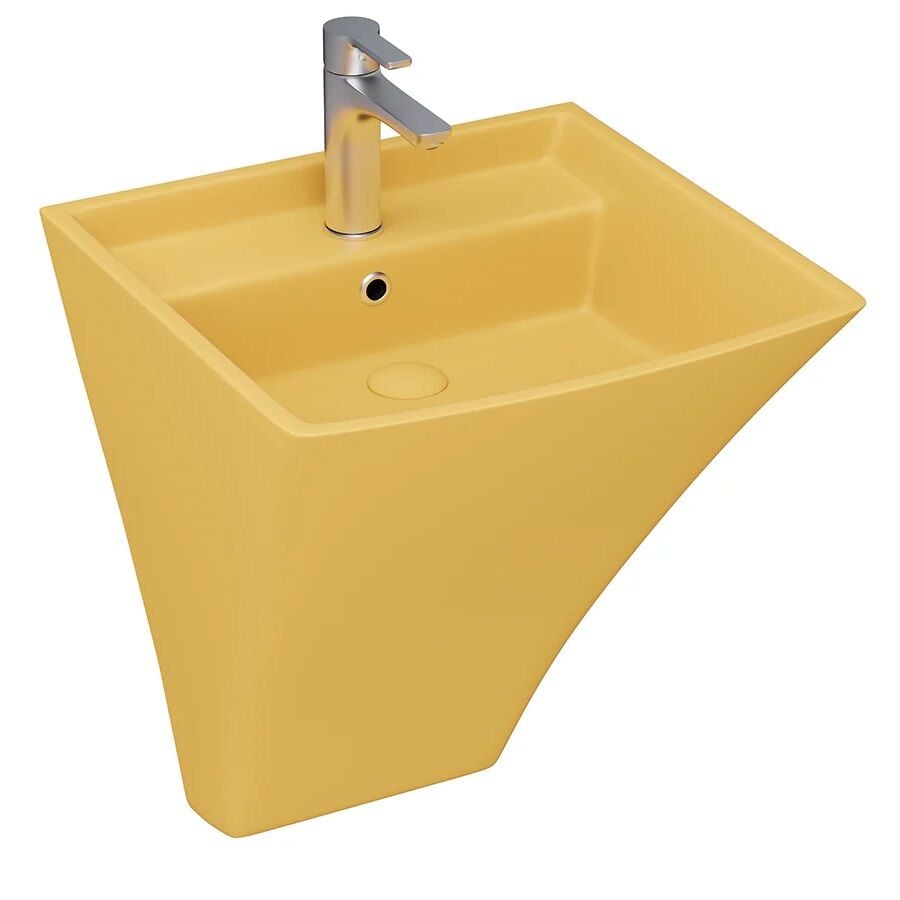 Lucco Loop 50 cm Monoblok Lavabo, Mat Hardal Sarı