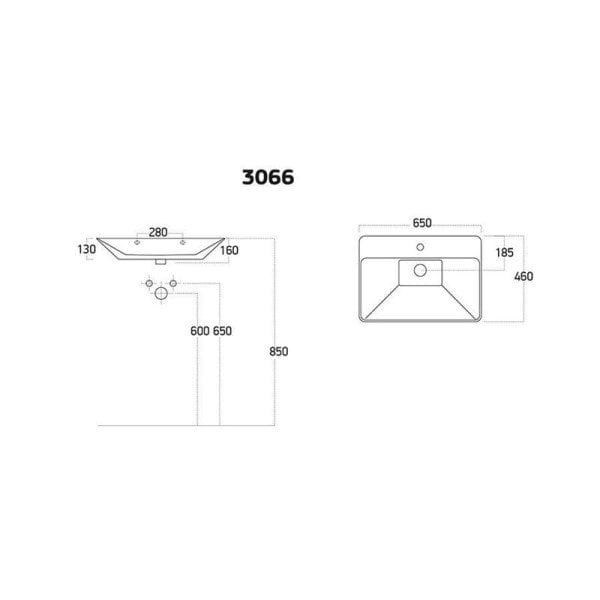 Lucco Teodora 65 cm Tezgah Üstü Lavabo Parlak Siyah
