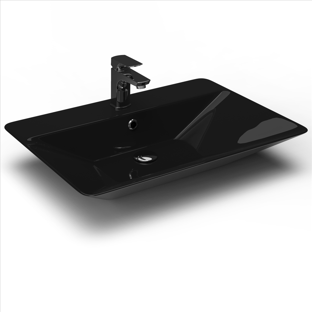 Lucco Teodora 65 cm Tezgah Üstü Lavabo Parlak Siyah