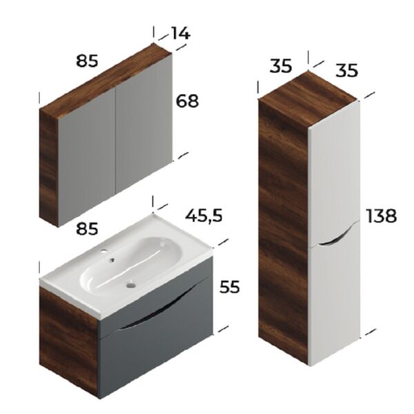 Smart Smile 85 cm Antrasit Banyo Dolabı