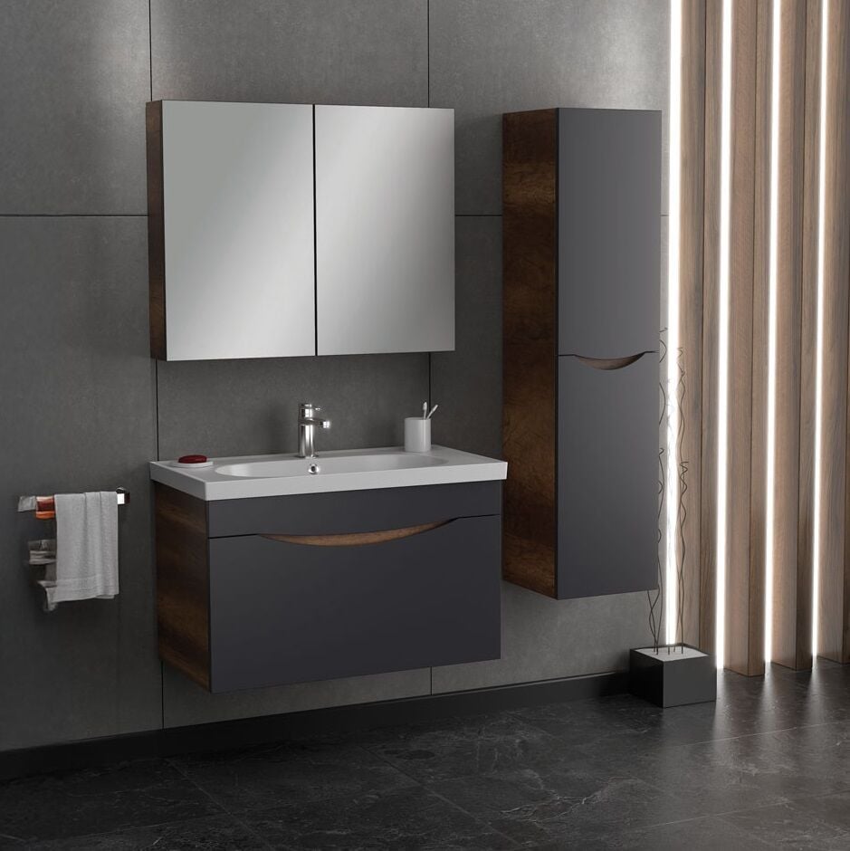 Smart Smile 85 cm Antrasit Banyo Dolabı