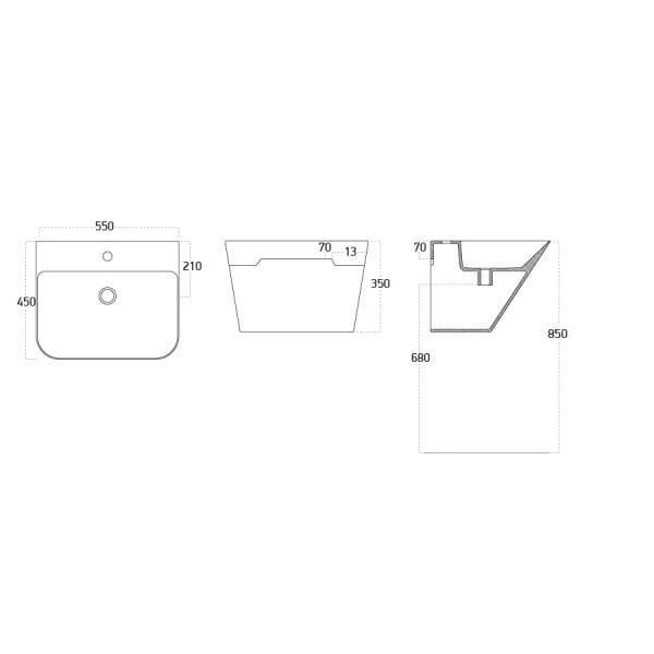 Lucco Moena 55 cm  Monoblok Lavabo, Mat Petrol Mavi