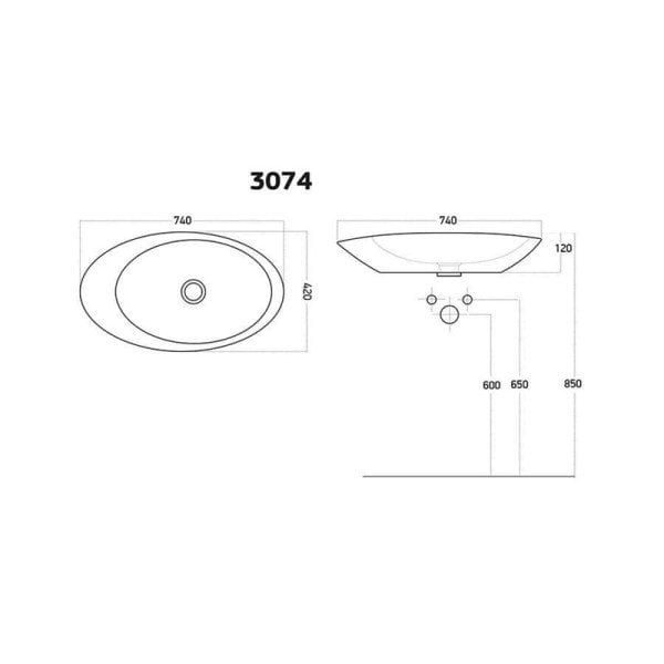 Lucco Gocce 74 cm Tezgah Üstü Lavabo Parlak Siyah