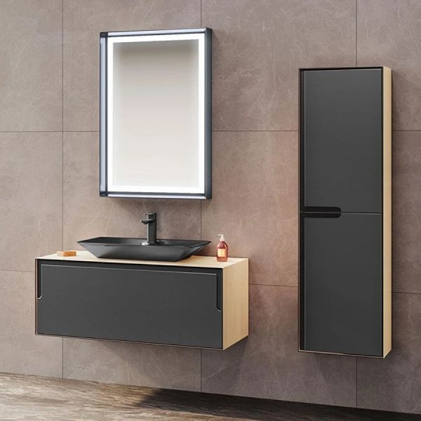 Orka Craft 80 cm  Meşe Antrasit Lavabo Banyo Dolabı