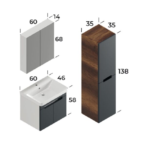 Smart Trend 60 cm Antrasit Banyo Dolabı
