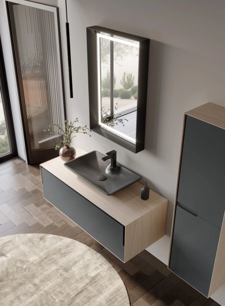 Orka Craft 100 cm  Meşe Antrasit Lavabo Banyo Dolabı