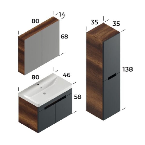 Smart Trend 80 cm Antrasit Banyo Dolabı