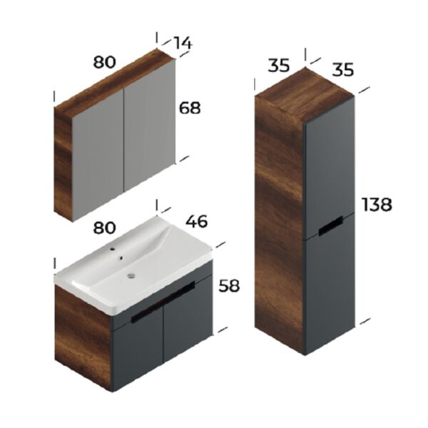 Smart Trend 80 cm Antrasit Banyo Dolabı