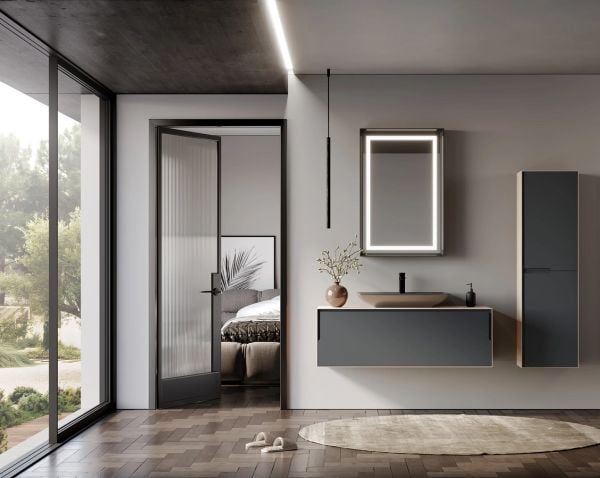 Orka Craft 120 cm  Meşe Antrasit Lavabo Banyo Dolabı