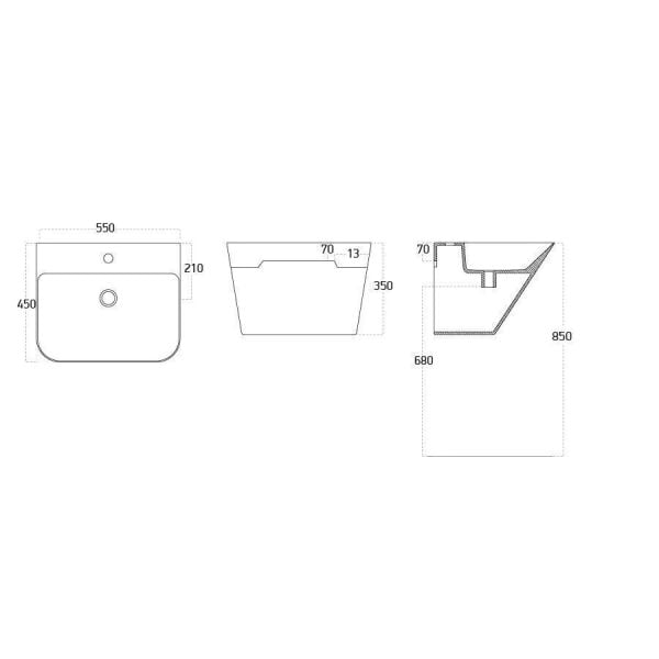 Lucco Moena 55 cm  Monoblok Lavabo, Mat Beyaz