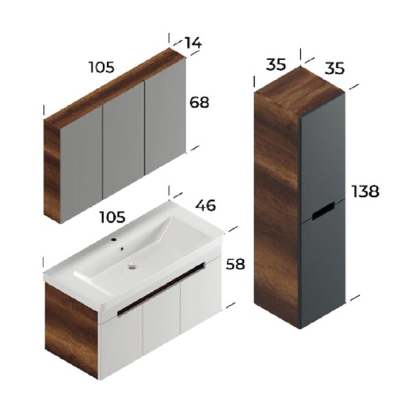 Smart Trend 105 cm Antrasit Banyo Dolabı