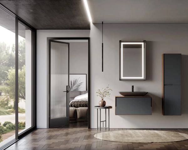 Orka Craft 80 cm  Ceviz Antrasit Lavabo Banyo Dolabı