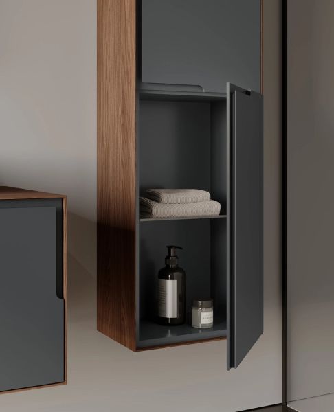 Orka Craft 80 cm  Ceviz Antrasit Lavabo Banyo Dolabı
