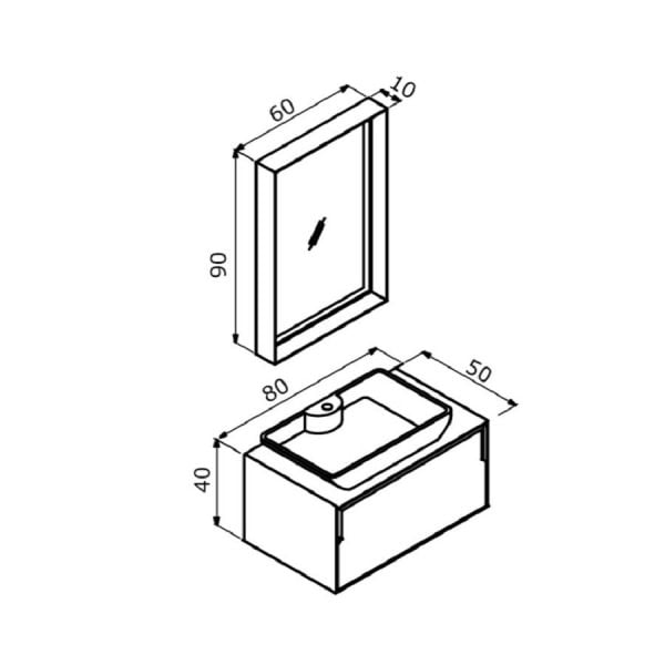 Orka Craft 80 cm  Ceviz Antrasit Lavabo Banyo Dolabı