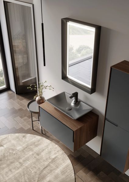 Orka Craft 100 cm  Ceviz Antrasit Lavabo Banyo Dolabı