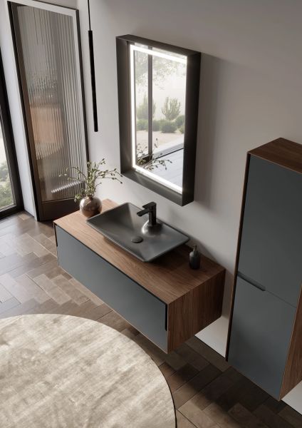 Orka Craft 100 cm  Ceviz Antrasit Lavabo Banyo Dolabı