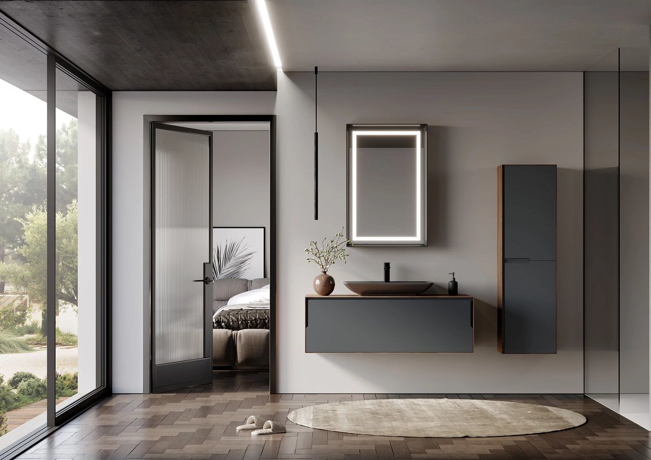 Orka Craft 100 cm  Ceviz Antrasit Lavabo Banyo Dolabı