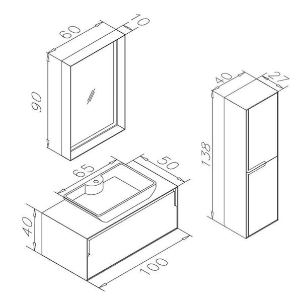 Orka Craft 100 cm  Ceviz Antrasit Lavabo Banyo Dolabı