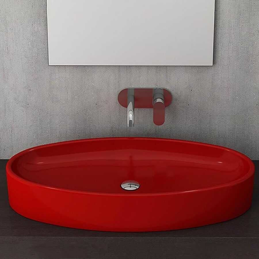 BOCCHI Vessel Elips Çanak Lavabo, 85 cm, Parlak Kırmızı