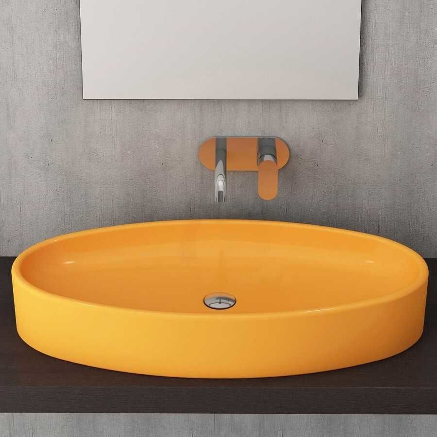 BOCCHI Vessel Elips Çanak Lavabo, 85 cm, Parlak Mandalina Sarısı