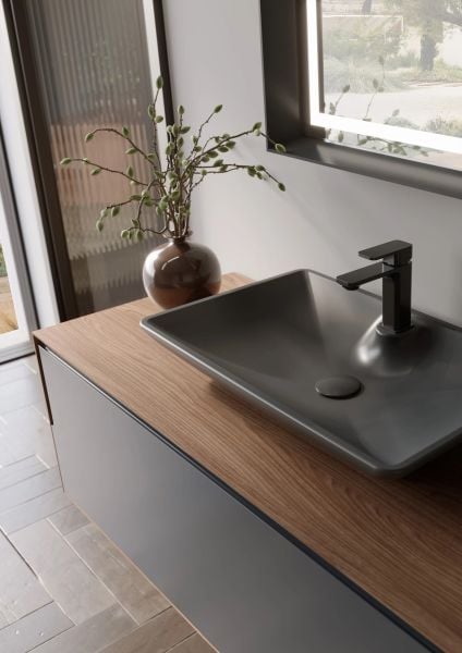 Orka Craft 120 cm  Ceviz Antrasit Lavabo Banyo Dolabı