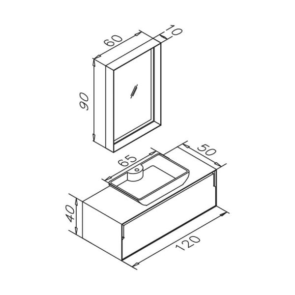 Orka Craft 120 cm  Ceviz Antrasit Lavabo Banyo Dolabı