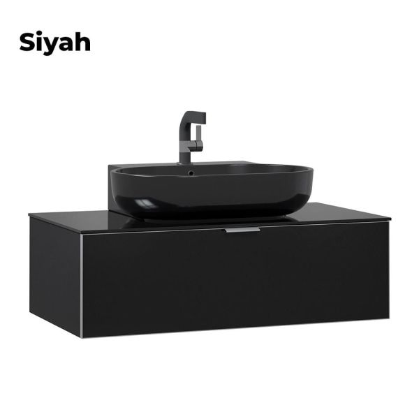 Orka Yalıköy 90 cm Siyah Lavabolu Siyah Banyo Dolabı
