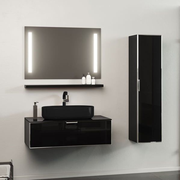 Orka Yalıköy 90 cm Siyah Lavabolu Siyah Banyo Dolabı