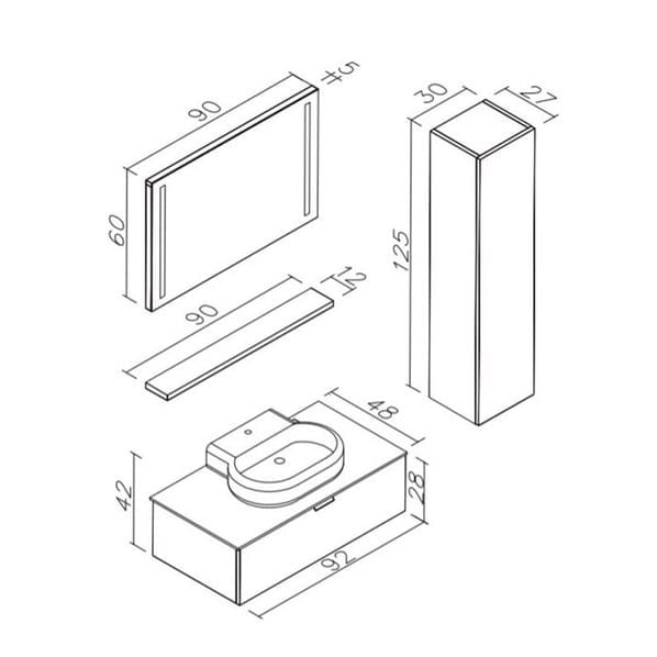 Orka Yalıköy 90 cm Siyah Lavabolu Siyah Banyo Dolabı