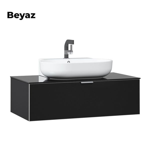 Orka Yalıköy 90 cm Beyaz Lavabolu Siyah Banyo Dolabı