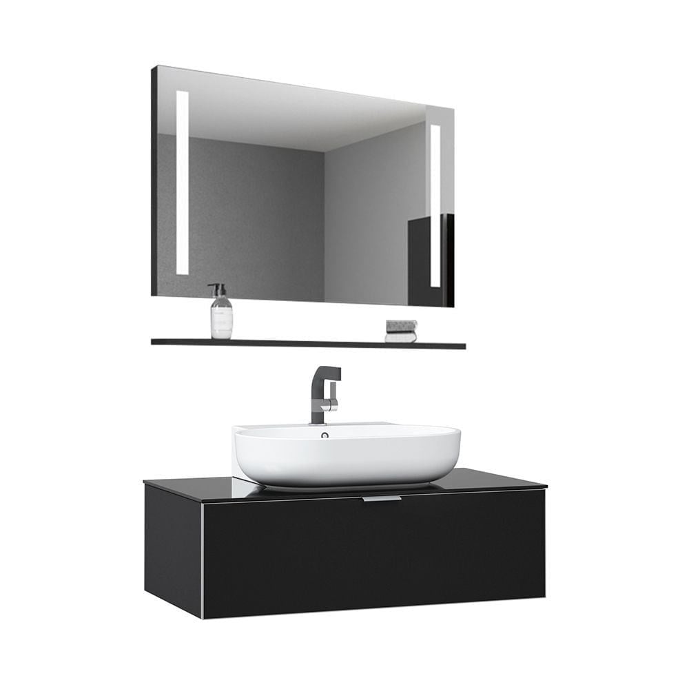 Orka Yalıköy 90 cm Beyaz Lavabolu Siyah Banyo Dolabı