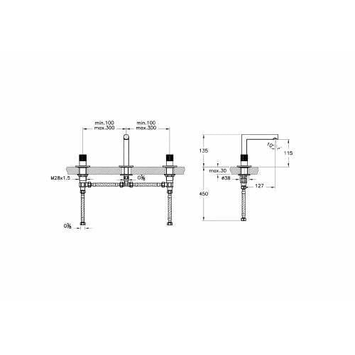 Vitra Origin Ankastre Lavabo Bataryası (3 Delikli lavabolar için) Fırçalı Nikel