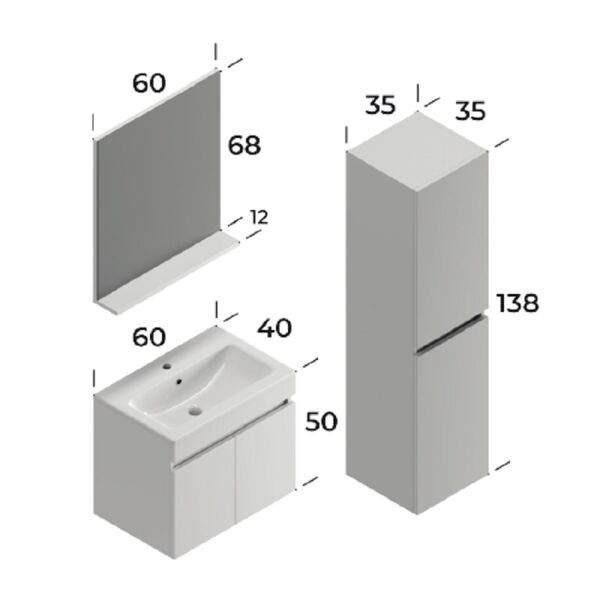 Smart Lotus 60 cm Beyaz Banyo Dolabı
