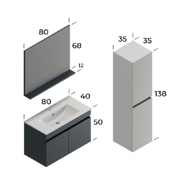 Smart Lotus 80 cm Antrasit Banyo Dolabı