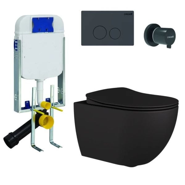 Creavit Free Antrasit Asma Klozet & Creavit Gömme Rezervuar Seti
