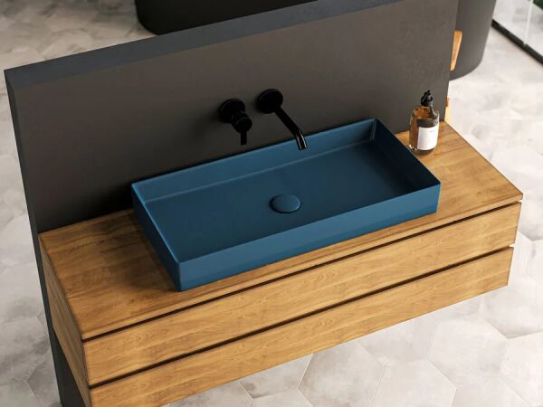 Lucco Balance 75 cm Tezgah Üstü Lavabo Mat Petrol Mavi