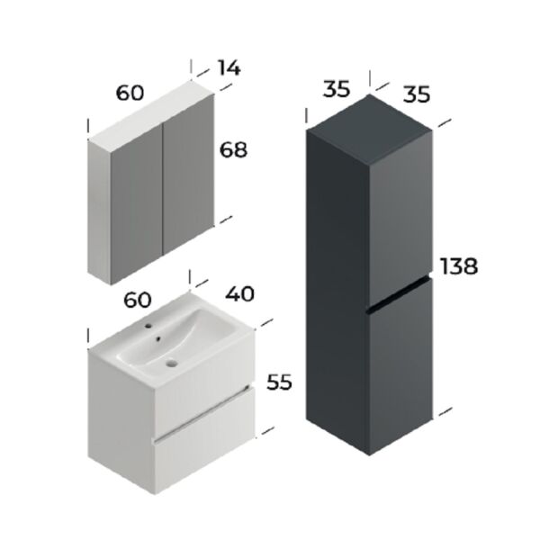 Smart İcon 60 cm Beyaz Banyo Dolabı