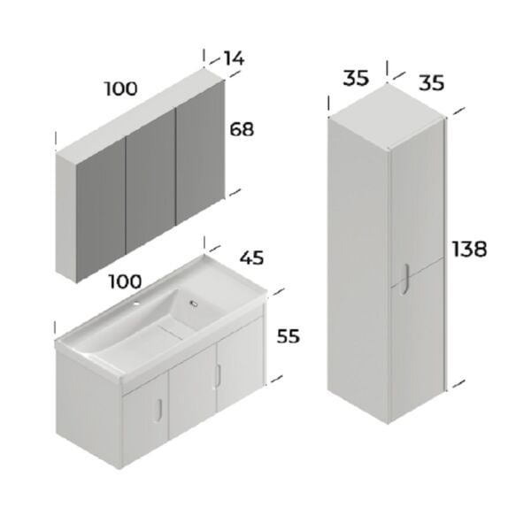 Smart Ada 100 cm Beyaz Banyo Dolabı
