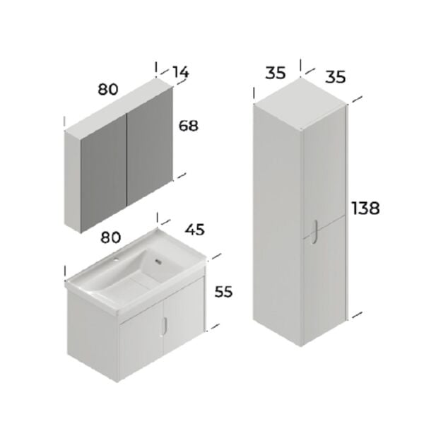 Smart Ada 80 cm Beyaz Banyo Dolabı