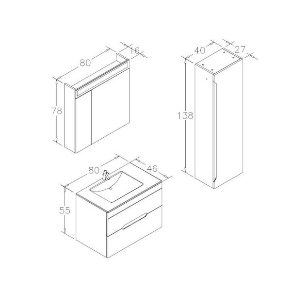 Orka Varna 80 cm Mat Kaşmir  Banyo Dolabı