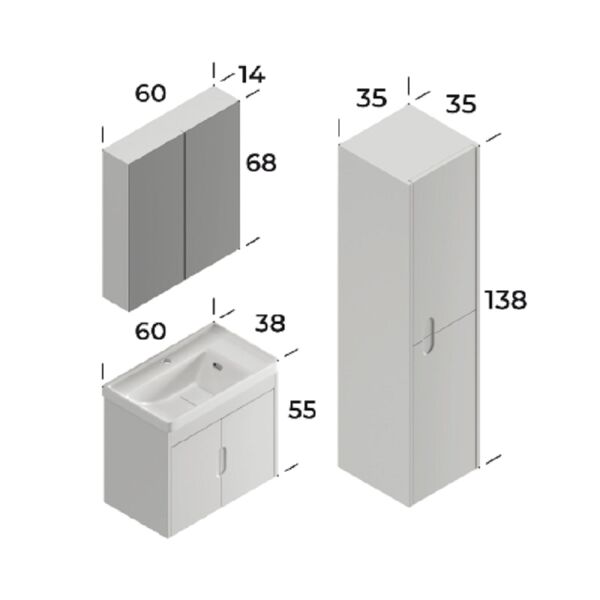 Smart Ada 60 cm Beyaz Banyo Dolabı