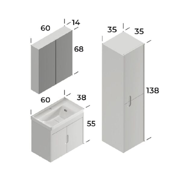 Smart Ada 60 cm Beyaz Banyo Dolabı