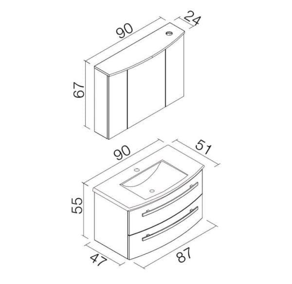 Orka Urla 90 cm  Parlak Antrasit  Banyo Dolabı