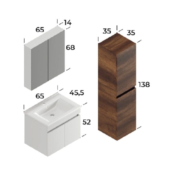 Smart Defne 65 cm Beyaz Banyo Dolabı