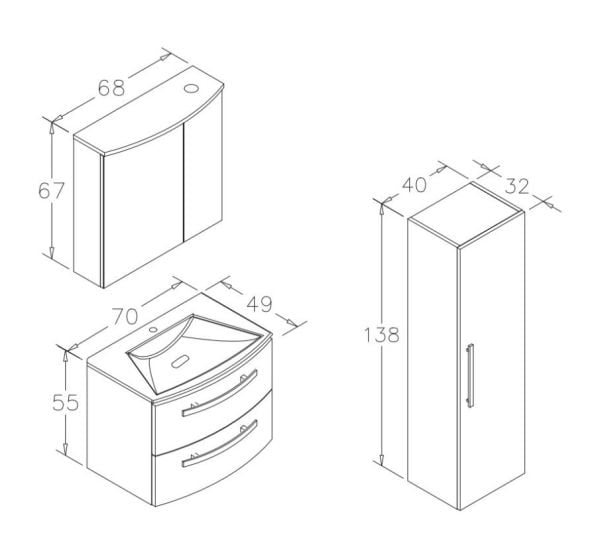 Orka Urla 90 cm  Parlak Kaşmir  Banyo Dolabı