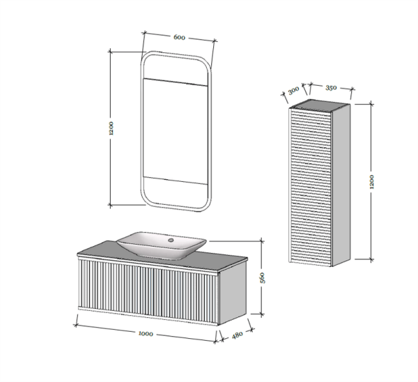 Bagnora Odin 100 cm Mdf Banyo Dolabı Siyah Gümüş