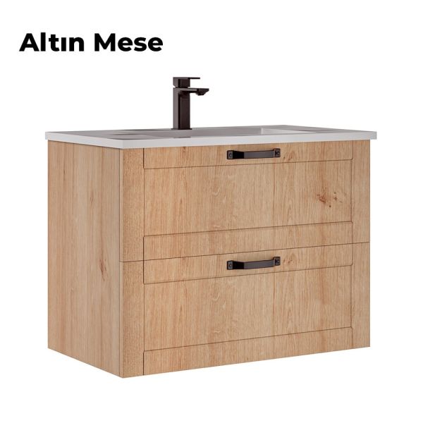 Orka Su 80 cm  Altın meşe  Banyo Dolabı