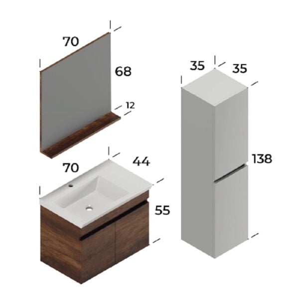 Smart Lidya 70 cm Beyaz Banyo Dolabı