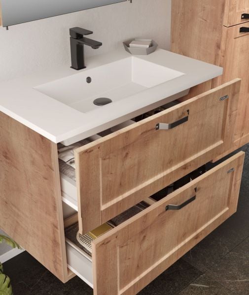 Orka Su 100 cm  Altın meşe  Banyo Dolabı
