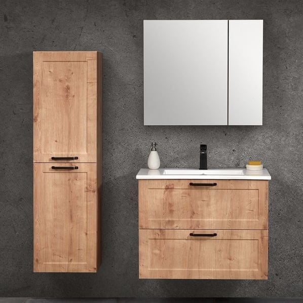 Orka Su 100 cm  Altın meşe  Banyo Dolabı